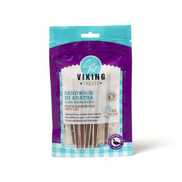 Viking Treats Snack Naturale Dog Sandwich 80 gr - anatra e merluzzo - 1° ORDINE? scegli lo sconto BZR5 / BZR20 + 200 punti fedeltà