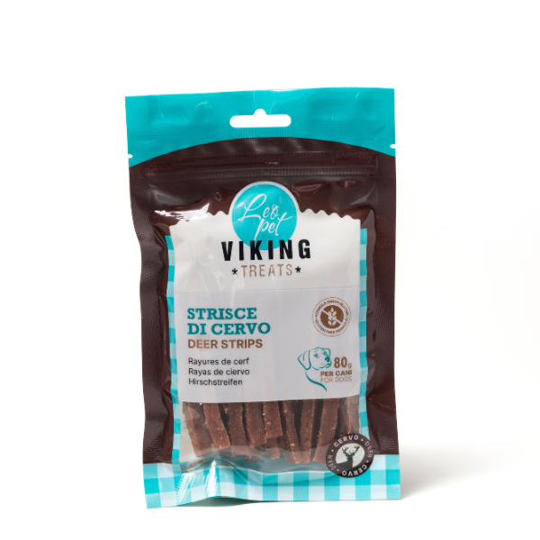 Viking Treats Snack Naturale Dog Strisce 80 gr - cervo - 1° ORDINE? scegli lo sconto BZR5 / BZR20 + 200 punti fedeltà