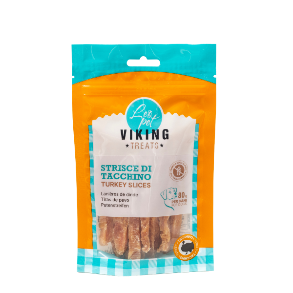 Viking Treats Snack Naturale Dog Strisce 80 gr - tacchino - 1° ORDINE? scegli lo sconto BZR5 / BZR20 + 200 punti fedeltà