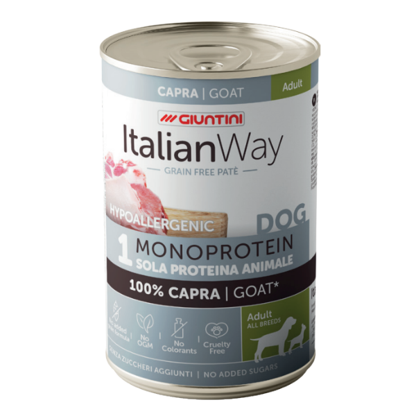 Italianway Patè Hypoallergenic Monoprotein Dog Adult 400 gr - capra - Umido Monoproteico Cane - 1° ORDINE? scegli lo sconto BZR5 / BZR20 + 200 punti fedeltà