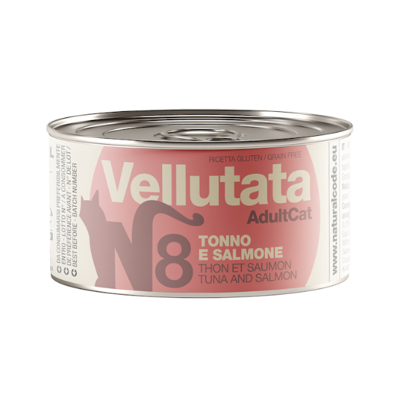 Natural Code Vellutate in acqua di cottura Grain Free 85 gr - tonno e salmone - Confezione da 12 pezzi - 1° ORDINE? scegli lo sconto BZR5 / BZR20 + 200 punti fedeltà