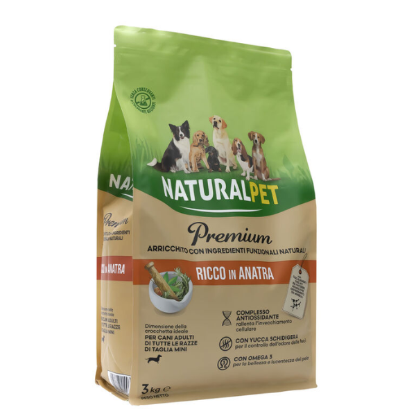 NaturalPet Premium Adult Mini Anatra - 3 Kg - Crocchette naturali cane