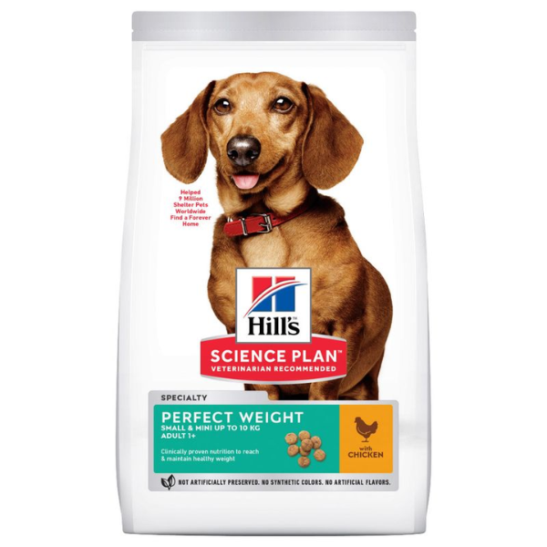 Hill's Science Plan Perfect Weight Small/Mini Adult Alimento per cani con Pollo - 1,5 kg - Croccantini per cani - 1° ORDINE? scegli lo sconto BZR5 / BZR20 + 200 punti fedeltà