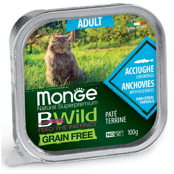 Monge Natural Super Premium Bwild Grain Free Cat 100 gr - Acciughe con ortaggi - Cibo umido per gatti - SPEDIZIONE GRATIS 1° ORDINE + scegli lo sconto BZR5 / BZR20