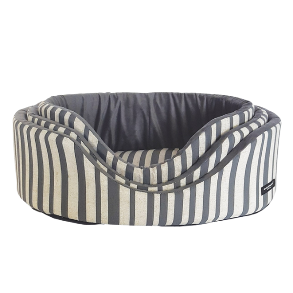 Cesta Ovale sfoderabile Eco Nasonero - Righe grigie - 1a misura 42x30 cm - Cucce per cani da interno - SPEDIZIONE GRATIS 1° ORDINE + scegli lo sconto BZR5 / BZR20