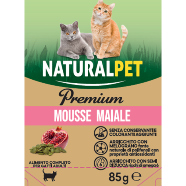 NaturalPet Premium Cat Adult Pouches Umido 85gr - Maiale e melograno - SPEDIZIONE GRATIS 1° ORDINE + scegli lo sconto BZR5 / BZR20