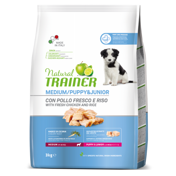 Image of Natural Trainer Puppy e Junior Medium con pollo - 3 kg Croccantini per cani