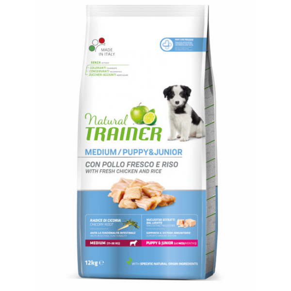 Image of Natural Trainer Puppy e Junior Medium con pollo - 12 kg Croccantini per cani