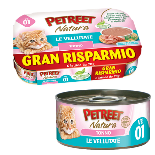 Image of Petreet Vellutate Cat Maxi Scorta 6x70 gr - Tonno Cibo umido per gatti