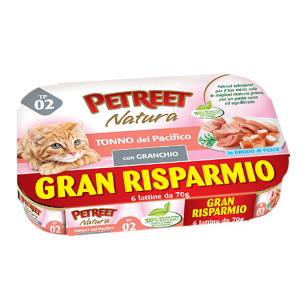 Image of Petreet Natura Cat Maxi Scorta 6x70 gr - Tonno del Pacifico e granchio Cibo umido per gatti