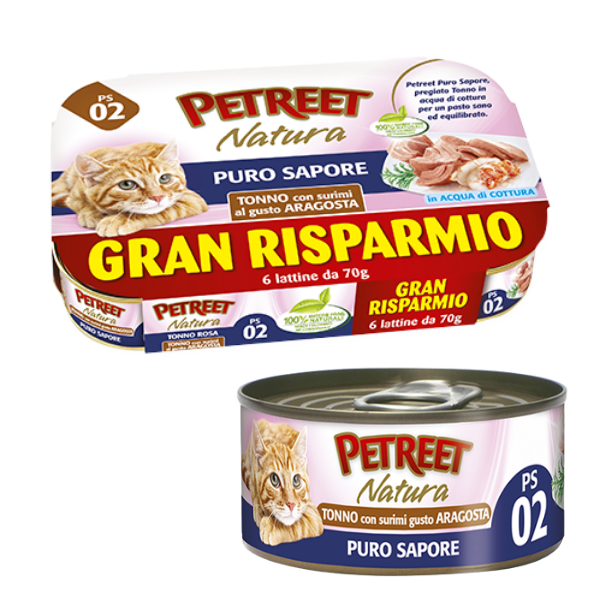 Image of Petreet Natura Cat Maxi Scorta 6x70 gr - Tonno, surimi e aragosta Cibo umido per gatti