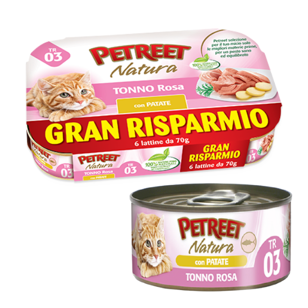 Image of Petreet Natura Cat Maxi Scorta 6x70 gr - Tonno e patate Cibo umido per gatti