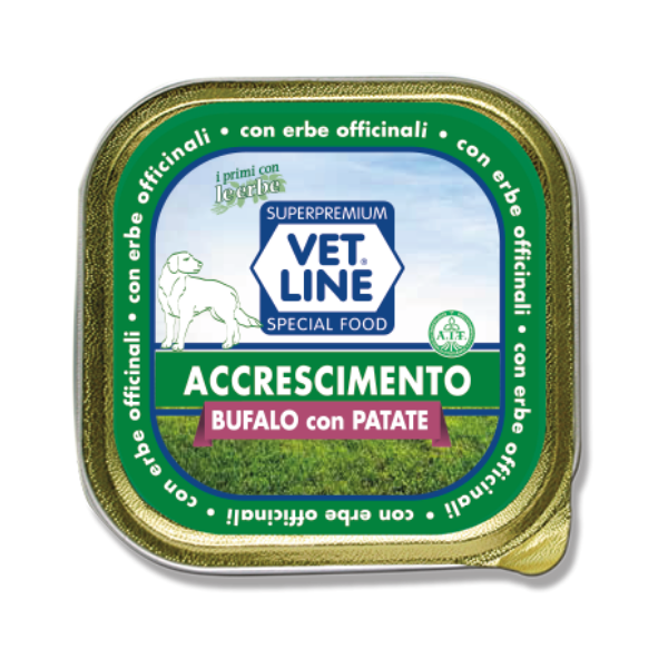 Image of Vet Line Umido Cane Junior Accrescimento 150 gr - Bufalo con patate Confezione da 6 pezzi Monoproteico crocchette cani Cibo Umido per Cani