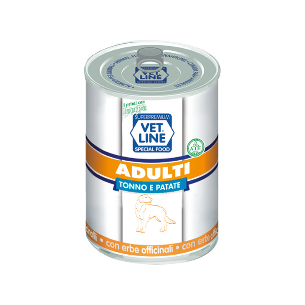 Image of Vet Line Umido Cane Adult 405 gr - Tonno con patate Monoproteico crocchette cani Cibo Umido per Cani