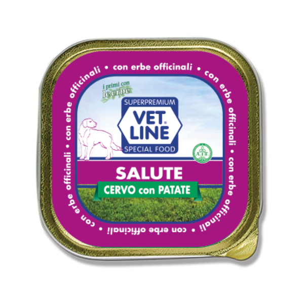Image of Vet Line Umido Cane Salute 150 gr - Cervo e patate Confezione da 6 pezzi Monoproteico crocchette cani Cibo Umido per Cani