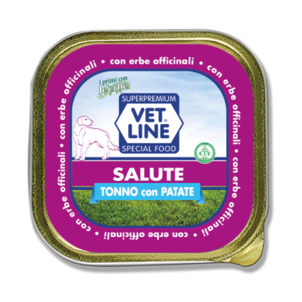 Image of Vet Line Umido Cane Salute 150 gr - Tonno e patate Confezione da 6 pezzi Monoproteico crocchette cani Cibo Umido per Cani