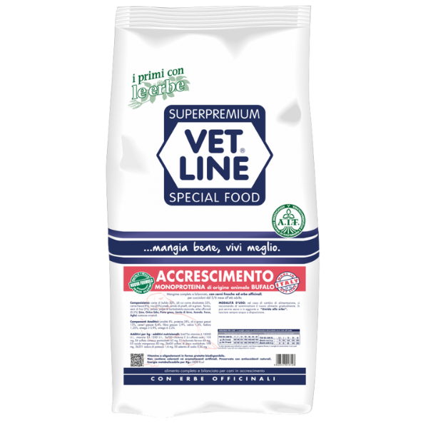 Image of Vet Line Secco Monoproteico Cane Junior Accrescimento Bufalo - 12,5 Kg Croccantini per cani
