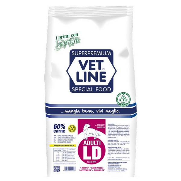 Image of Vet Line Secco Cane Adult Less Dry Agnello - 3 Kg Croccantini per cani Monoproteico crocchette cani