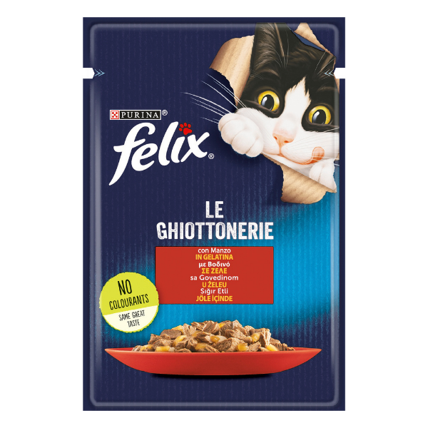 Image of Purina Felix Le Ghiottonerie 85 gr - Manzo Confezione da 26 pezzi Cibo umido per gatti