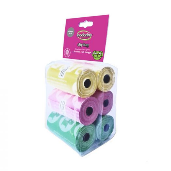 Inodorina City Bag - Ricarica Sacchetti Igienici Assortiti - Colori assortiti - 6 rotoli da 20