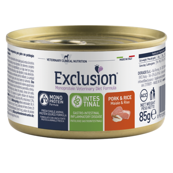 Image of Exclusion Diet Cat Intestinal Maiale e Riso - 85 gr Confezione da 6 pezzi Dieta Veterinaria per Gatti