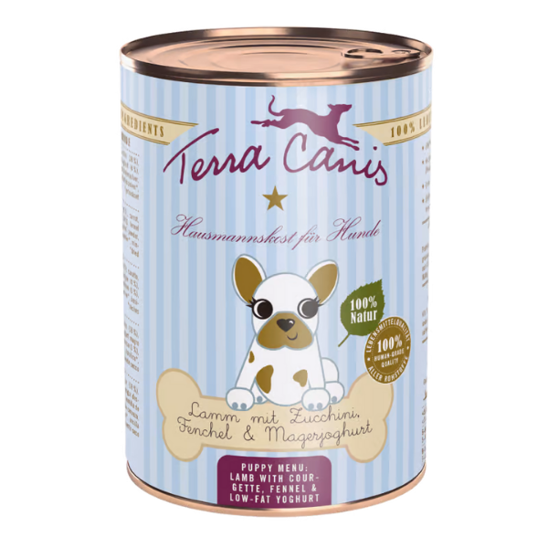 Image of Terra Canis umido Cane Puppy 400 gr - Agnello con zucchina, finocchio e yogurt Confezione da 6 pezzi Cibo Umido per Cani