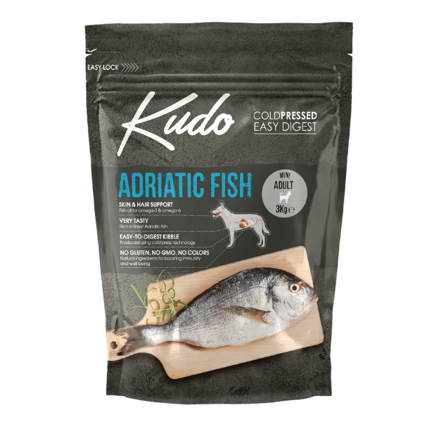 Image of Kudo Low Grain Adult Mini Adriatic Fish - 3 Kg Croccantini per cani