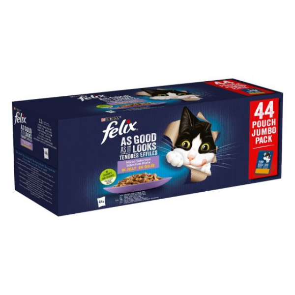 purina felix multipack ghiottonerie mixed selection multipack - 44 pezzi da 85 gr cibo umido per gatti uomo