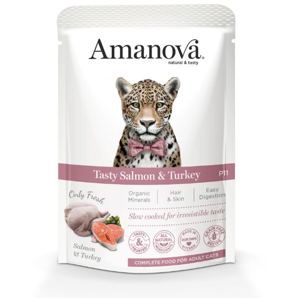 Amanova Cat Umido Sterilised Grain Free 85 gr - Salmone e Tacchino Confezione da 12 pezzi