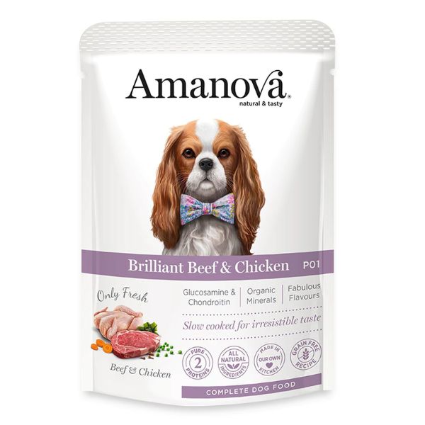 Image of Amanova Dog Adult Umido Grain Free 100 gr - Vitello e Pollo Fresco Confezione da 12 pezzi Cibo Umido per Cani