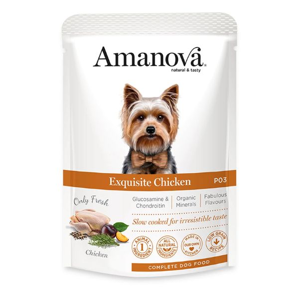 Image of Amanova Dog Adult Umido Grain Free 100 gr - Pollo Fresco Confezione da 12 pezzi Cibo Umido per Cani