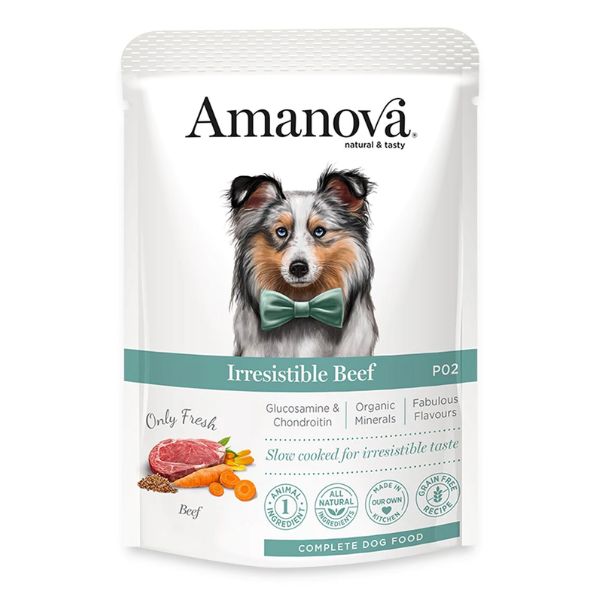Image of Amanova Dog Adult Umido Grain Free 100 gr - Vitello Fresco Confezione da 12 pezzi Cibo Umido per Cani