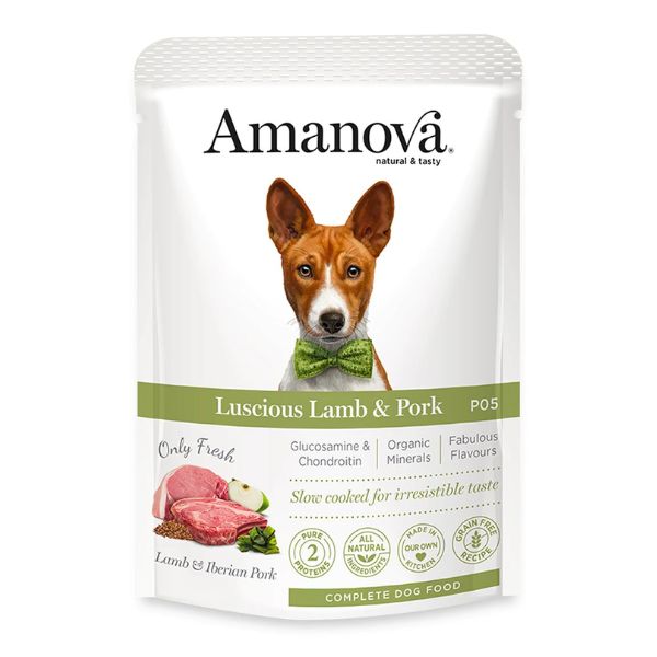 Image of Amanova Dog Adult Umido Grain Free 100 gr - Agnello e Maiale Iberico Confezione da 12 pezzi Cibo Umido per Cani