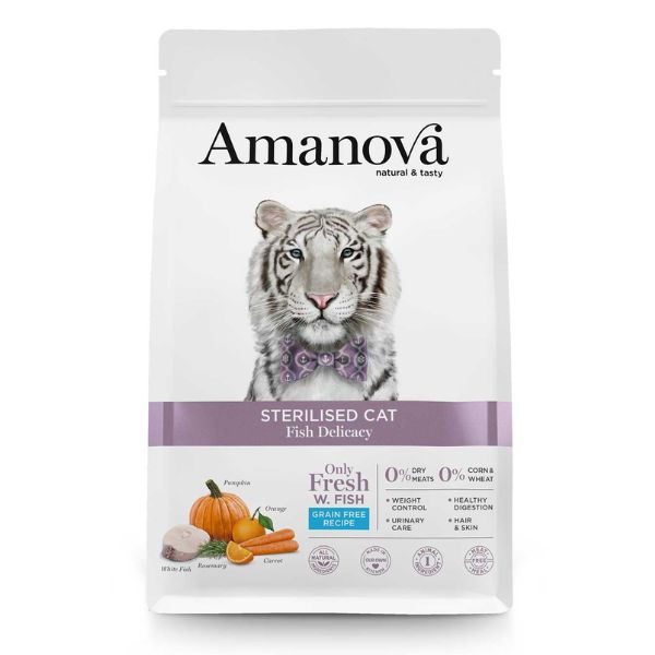 Image of Amanova Sterilised Cat Pesce Bianco Fresco - 300 gr Croccantini per gatti