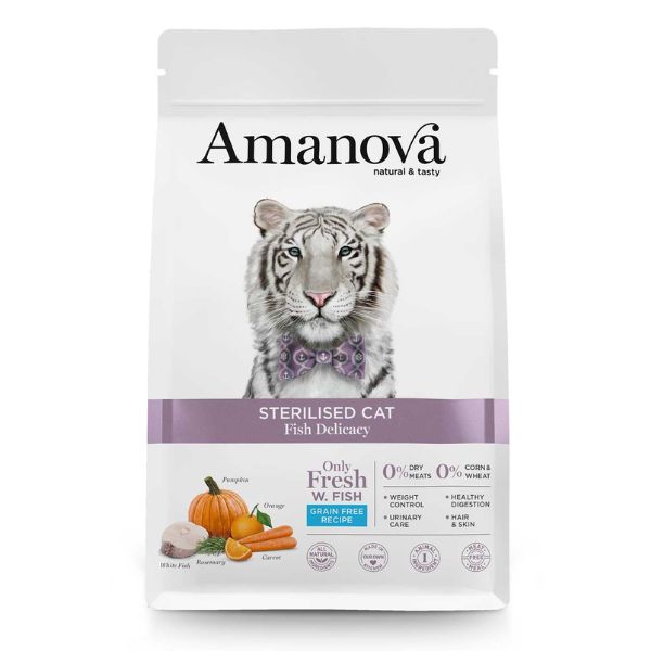 Amanova Sterilised Cat Pesce Bianco Fresco - 1,5 Kg - Cibo monoproteico gatto - SPEDIZIONE GRATIS 1° ORDINE + scegli lo sconto BZR5 / BZR20