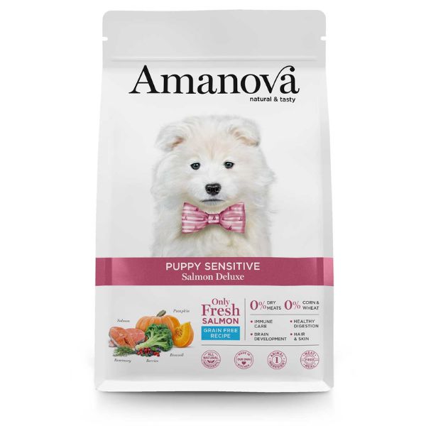 Image of Amanova Puppy Sensitive Salmone Deluxe Grain Free - 2 Kg Croccantini per cani