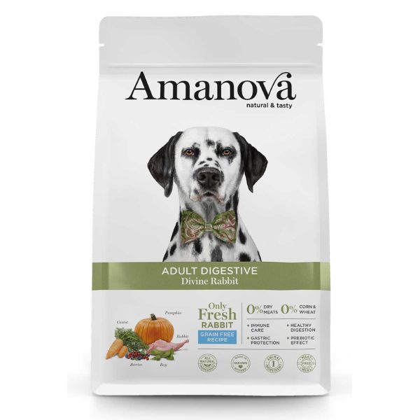 Amanova Adult Digestive Coniglio Grain Free - 2 Kg - Crocchette Monoproteiche Cane - SPEDIZIONE GRATIS 1° ORDINE + scegli lo sconto BZR5 / BZR20