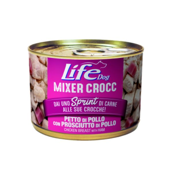 Life Dog Umido Mixer Crocc Grain Free 150 gr - Petto di Pollo con Prosciutto di Pollo Confezione da 6 pezzi