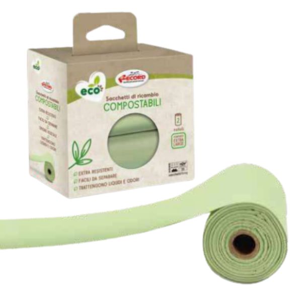 Image of Sacchetti igienici Green compostabili Record - 2 rotoli Verdi (30 sacchetti)