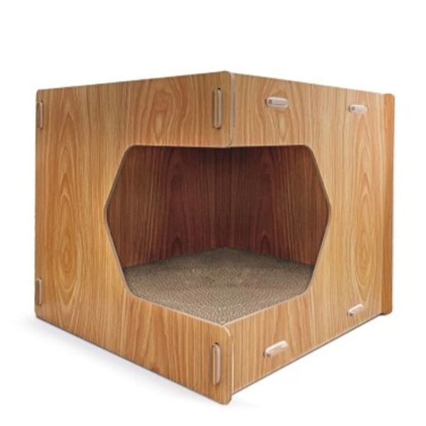 Image of Tiragraffi cuccia in legno e cartone Angolare Record - 1 tiragraffi: 40x40x35h cm