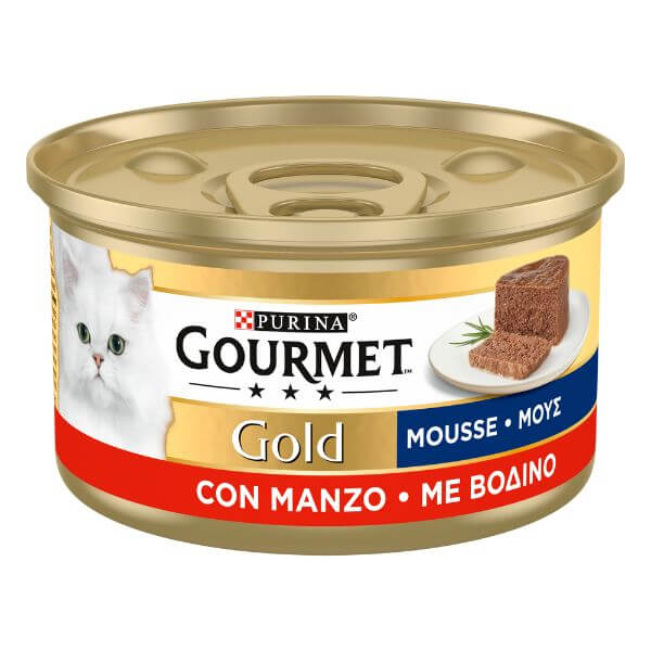 Image of Purina Gourmet Gold Mousse Umido Gatto 85 gr - Manzo Confezione da 24 pezzi Cibo umido per gatti