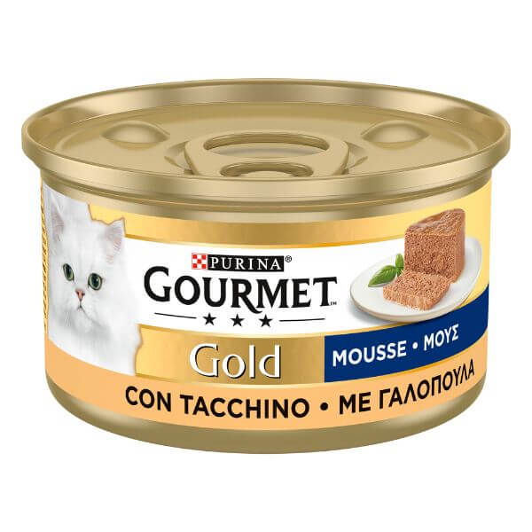 Image of Purina Gourmet Gold Mousse Umido Gatto 85 gr - Tacchino Confezione da 24 pezzi Cibo umido per gatti