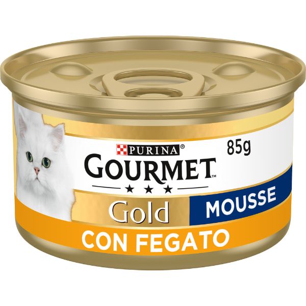 Image of Purina Gourmet Gold Mousse Umido Gatto 85 gr - Fegato Confezione da 24 pezzi Cibo umido per gatti