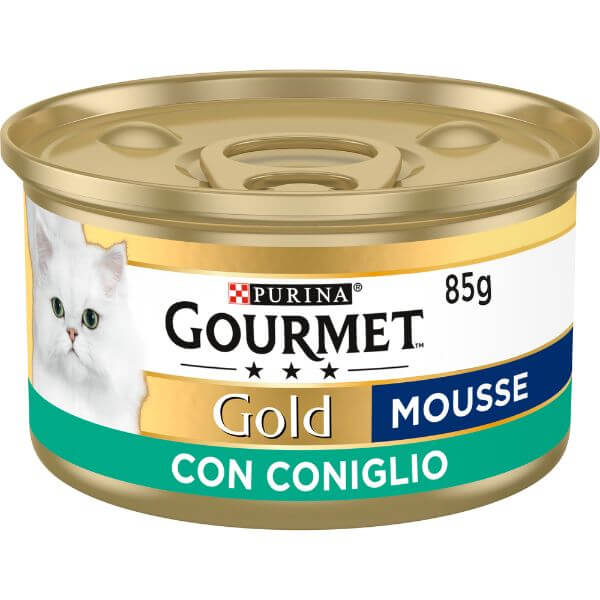 Purina Gourmet Gold Mousse Umido Gatto 85 gr - Coniglio Confezione da 24 pezzi - Cibo umido per gatti
