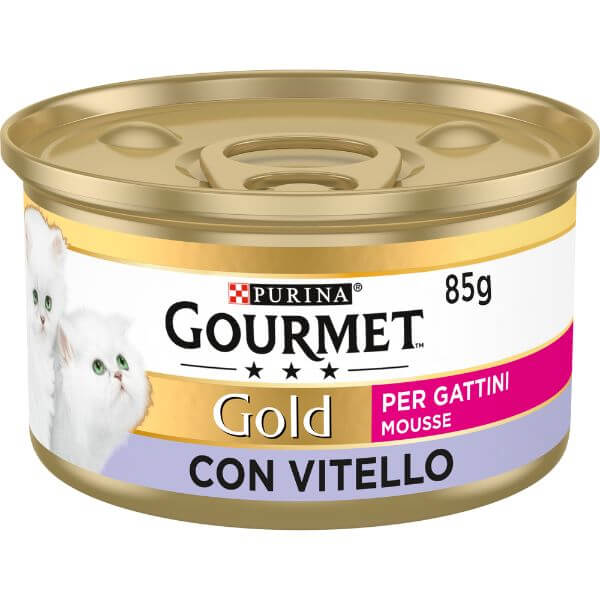 Image of Purina Gourmet Gold Mousse Umido Gatto 85 gr - KITTEN Vitello Confezione da 24 pezzi Cibo umido per gatti