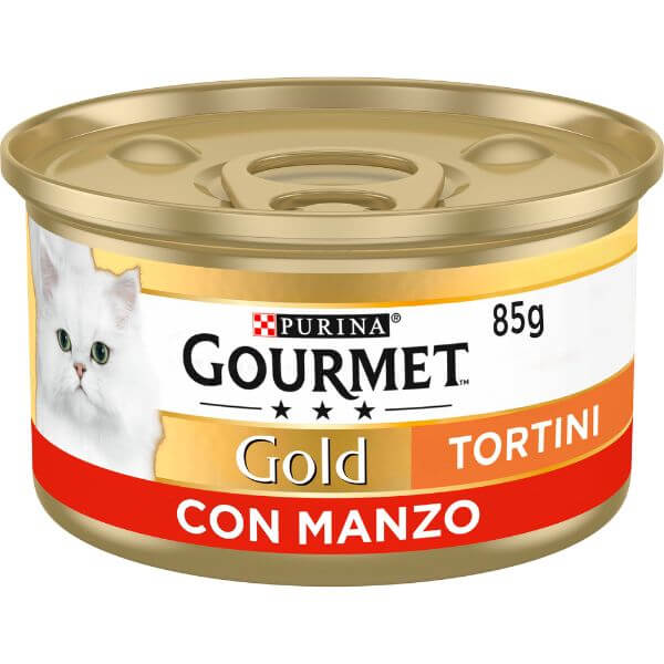 Image of Purina Gourmet Gold Tortini Umido Gatto 85g - Manzo Confezione da 24 pezzi Cibo umido per gatti