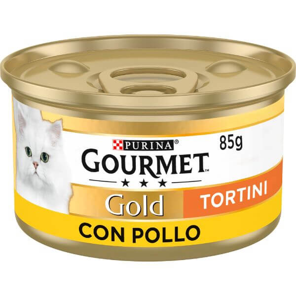 Image of Purina Gourmet Gold Tortini Umido Gatto 85g - Pollo Confezione da 24 pezzi Cibo umido per gatti