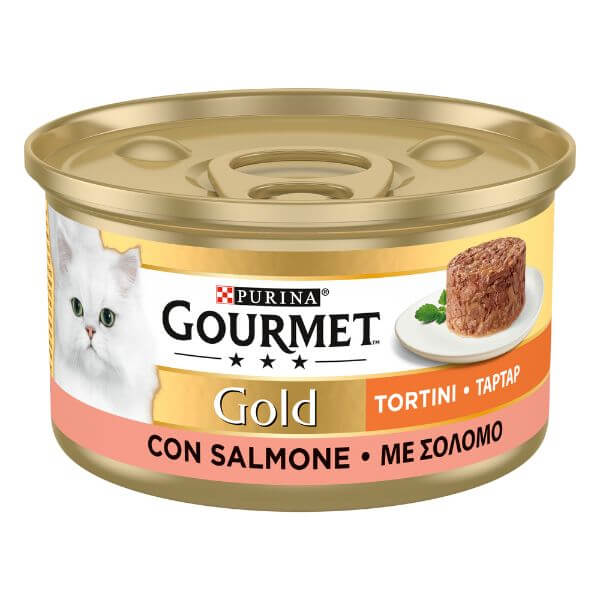 Image of Purina Gourmet Gold Tortini Umido Gatto 85g - Salmone Confezione da 24 pezzi Cibo umido per gatti