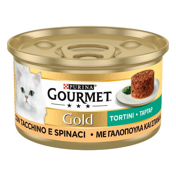Image of Purina Gourmet Gold Tortini Umido Gatto 85g - Tacchino e Spinaci Confezione da 24 pezzi Cibo umido per gatti