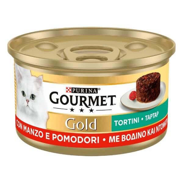 Image of Purina Gourmet Gold Tortini Umido Gatto 85g - Manzo e Pomodoro Confezione da 24 pezzi Cibo umido per gatti